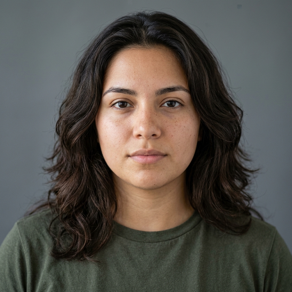 Lena Vargas (AI-generated example portrait) — Front